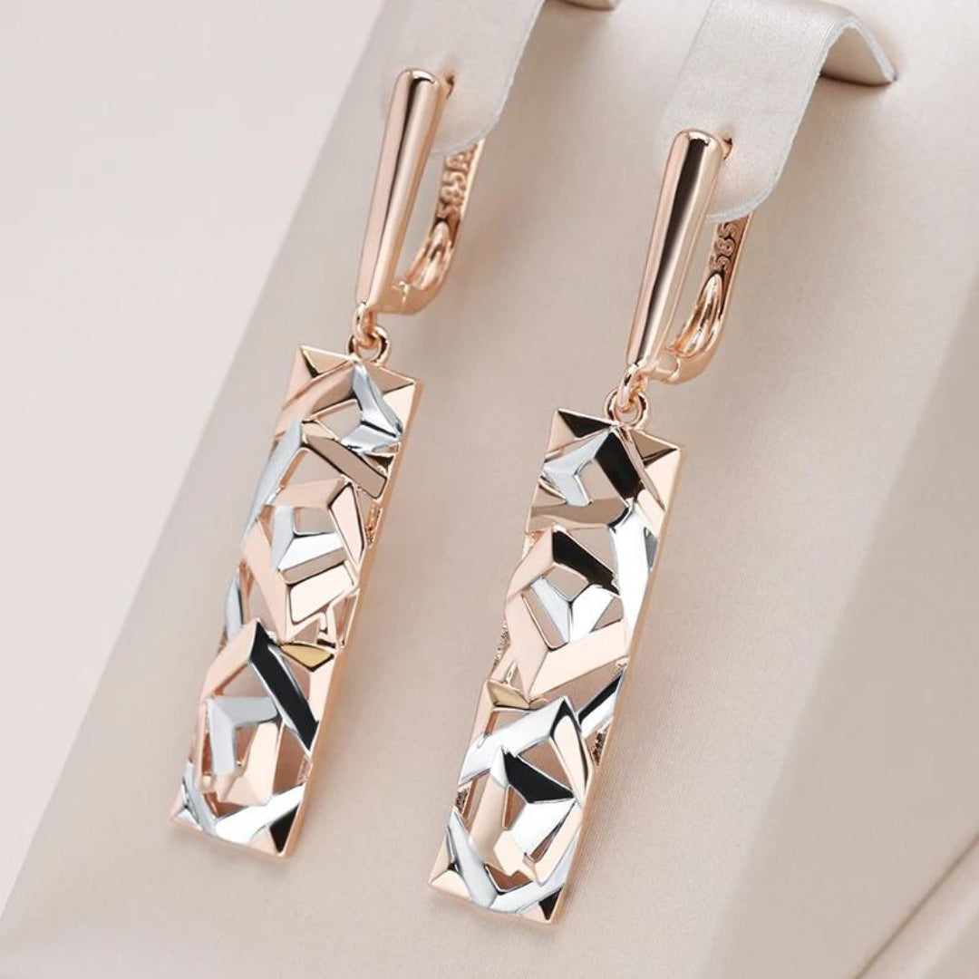 Boucles d'oreilles rectangulaires élégantes et grandes en style or et argent