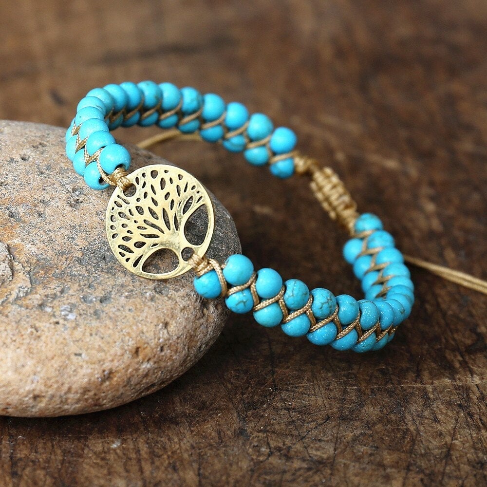 Bracelet Arbre de la Viefait à la main avec Pierre Turquoise
