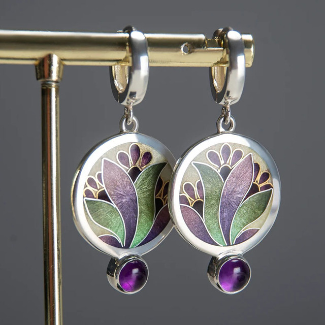 Boucles d'oreilles bohèmes en cristal violet