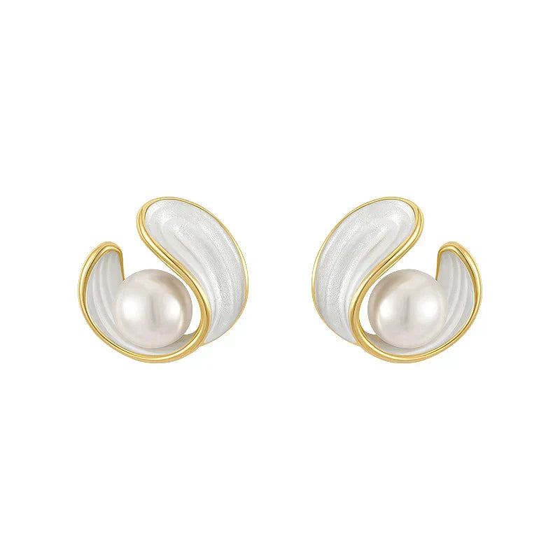 Boucles d'oreilles blanches exclusives en opale et perles en or élégant