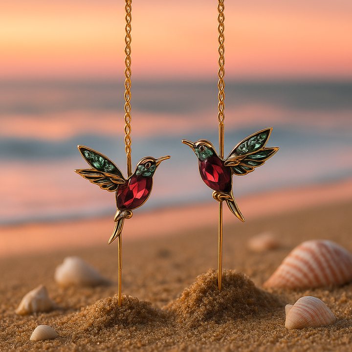 Ophira | Boucles d'oreilles élégantes avec émail à colibri et zircons brillants