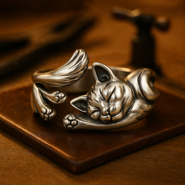 Vintage silberner Katzenring