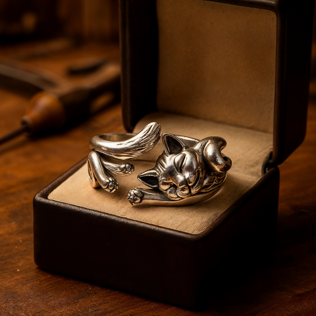 Vintage silberner Katzenring