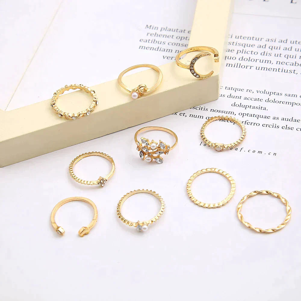 Lot de 10 bagues élégantes bohèmes en argent et plaqué or pour un look sophistiqué