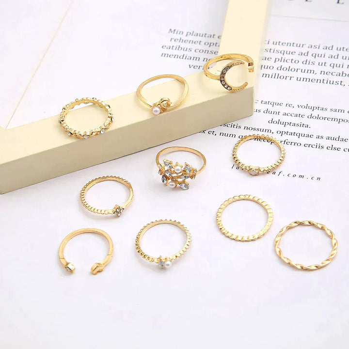 Lot de 10 bagues élégantes bohèmes en argent et plaqué or pour un look sophistiqué