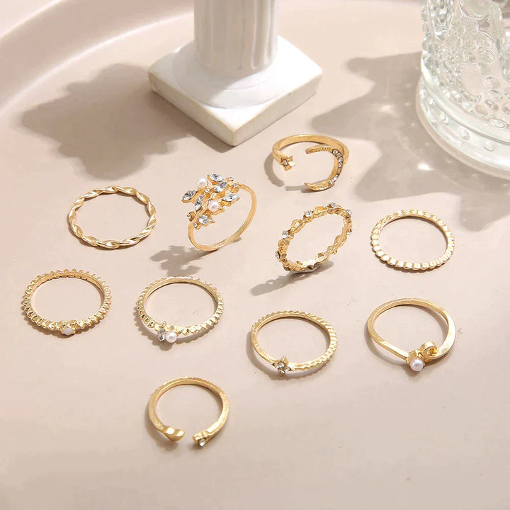 Lot de 10 bagues élégantes bohèmes en argent et plaqué or pour un look sophistiqué