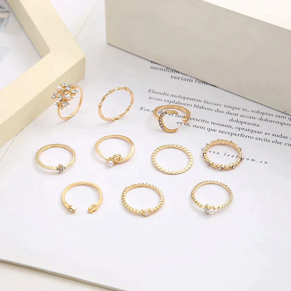 Lot de 10 bagues élégantes bohèmes en argent et plaqué or pour un look sophistiqué