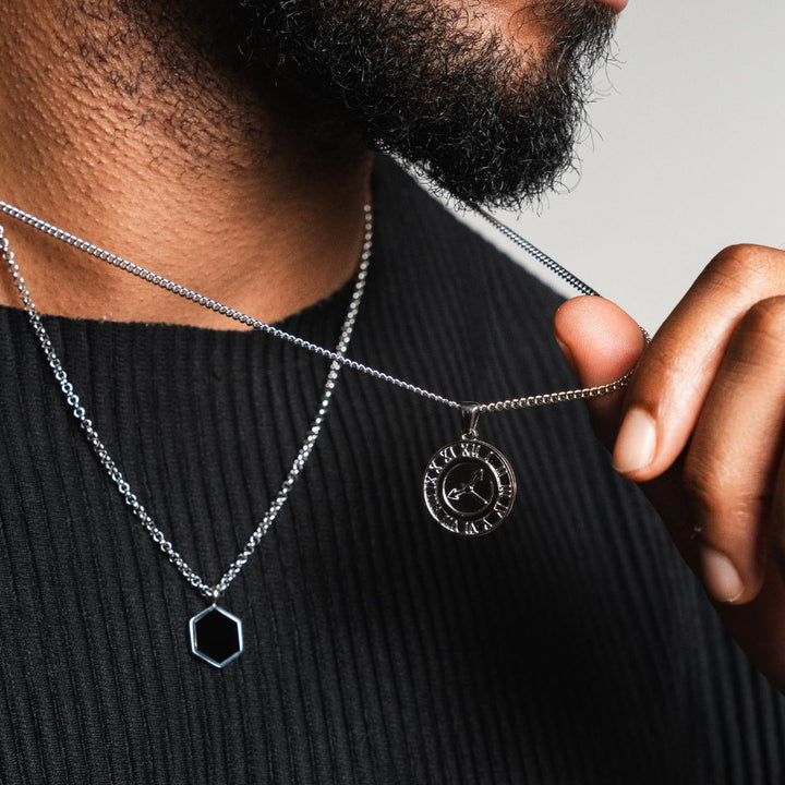 Clock Pendant Necklace - Silver