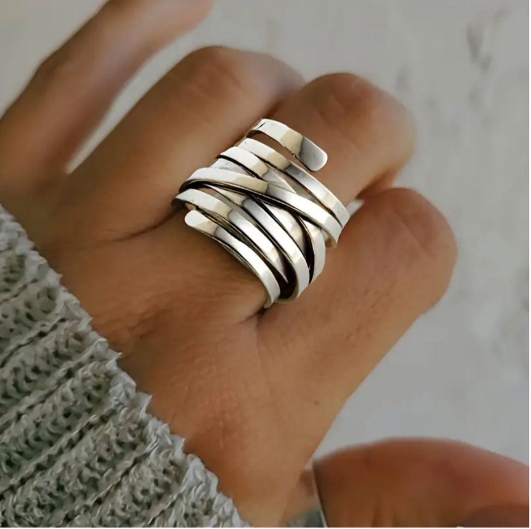 Bliss - Alliance vintage élégante en argent avec couche épaisse fabriquée à la main