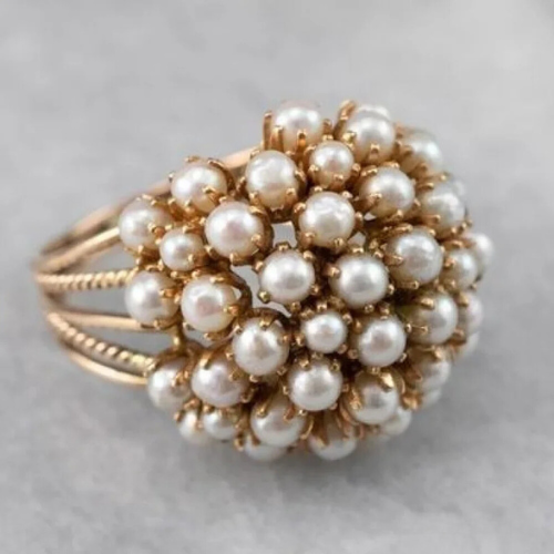 Plus de style : Anneau vintage avec inserts en perles Bush