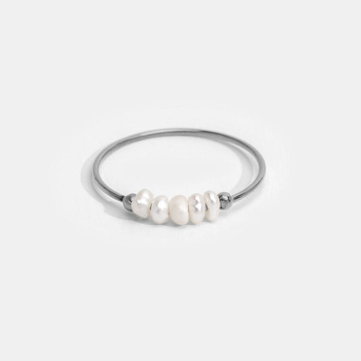 Anneau en argent élégant avec perles d'eau douce classiques pour un style chic