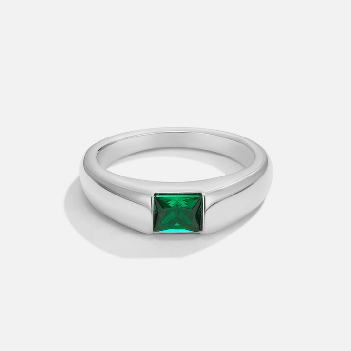Bague Flamme en Argent Émeraude Éblouissante