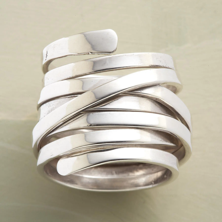 Bliss - Alliance vintage élégante en argent avec couche épaisse fabriquée à la main
