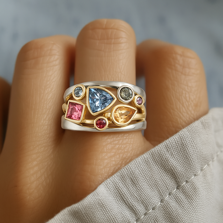 Anneau rétro en zirconium avec pierre de couleur