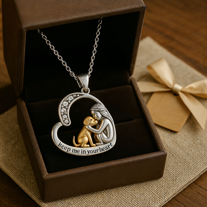 Silberkette mit Herzanhänger, Hundemotiv und Zirkonia-Steinen